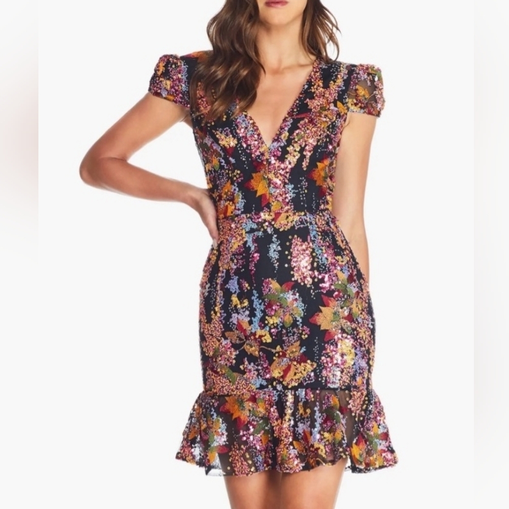 Dress The Population Dress Corinne Sequin Embroidered Cocktail Dress MEDIUM